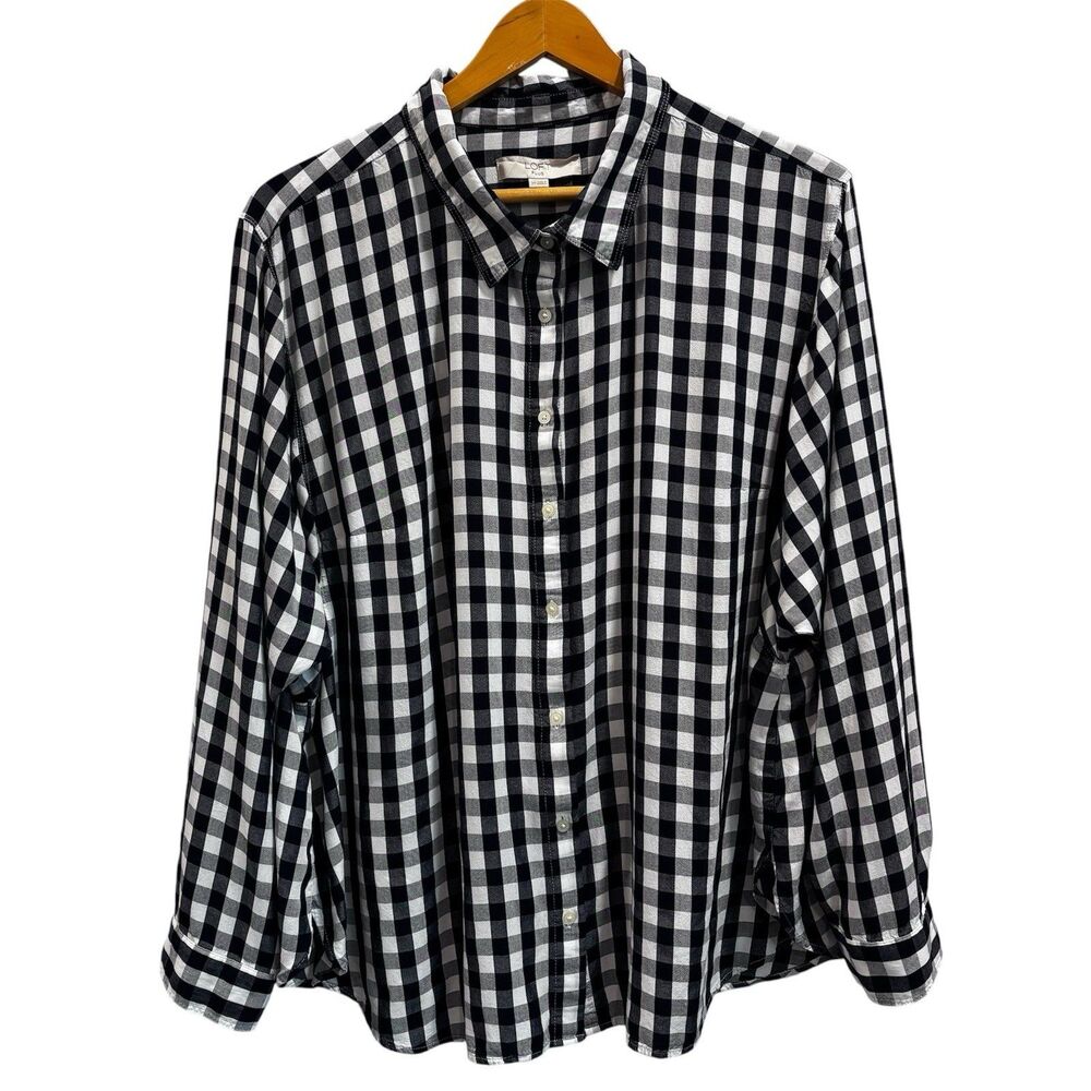 Loft Plus Black & White Gingham Long Sleeve Button Up Blouse Size 20 lightweight
